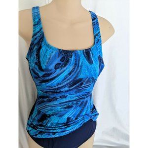 ROBBY LEN Swimsuit Women's sz 10 One Piece Blue Glitter Foil Tank